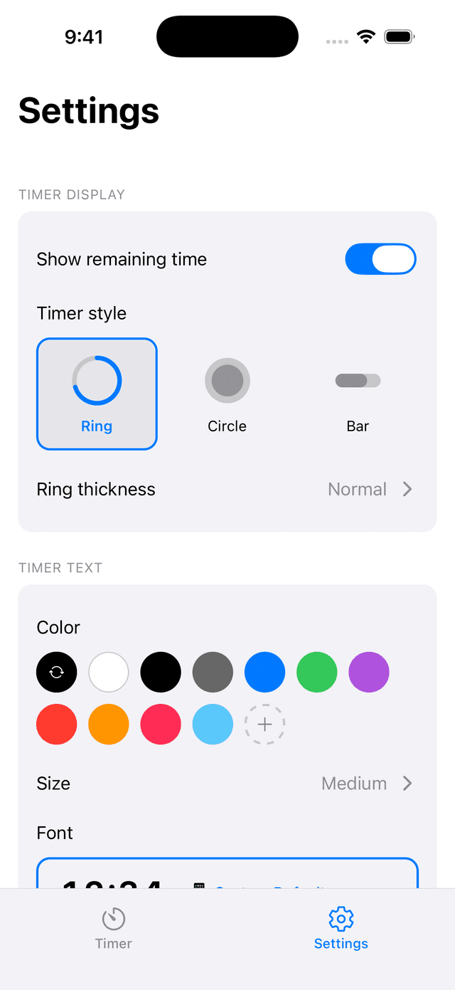 Customizable settings with themes and sounds