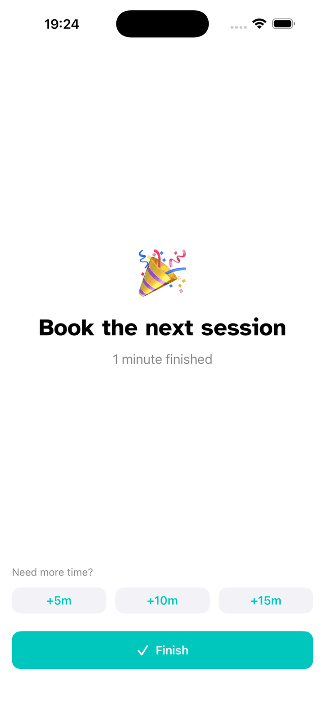 Finish screen showing a note written before the session started